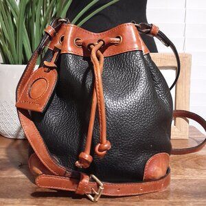 Vintage Leather Liz Claiborne Brown Black Crossbody Shoulder Bucket Bag 1990s